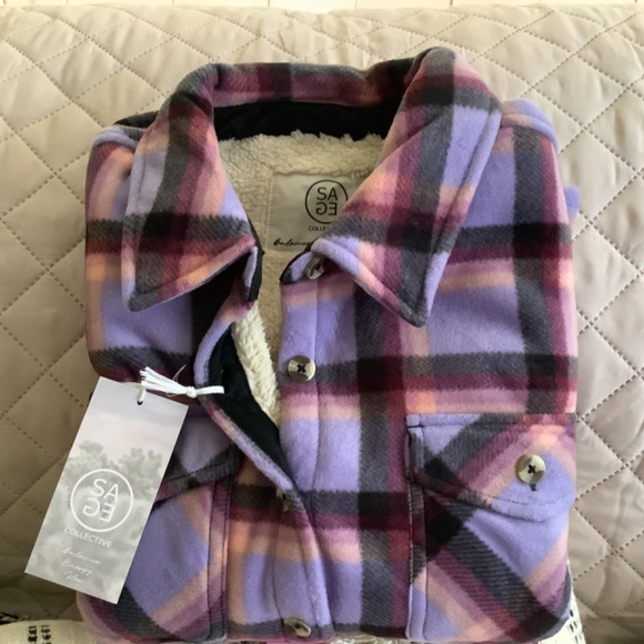 🎈SALE Sage Ladies' Plush Fleece Sherpa Lined Shirt Jacket Shacket Purple XS - Picture 8 of 12
